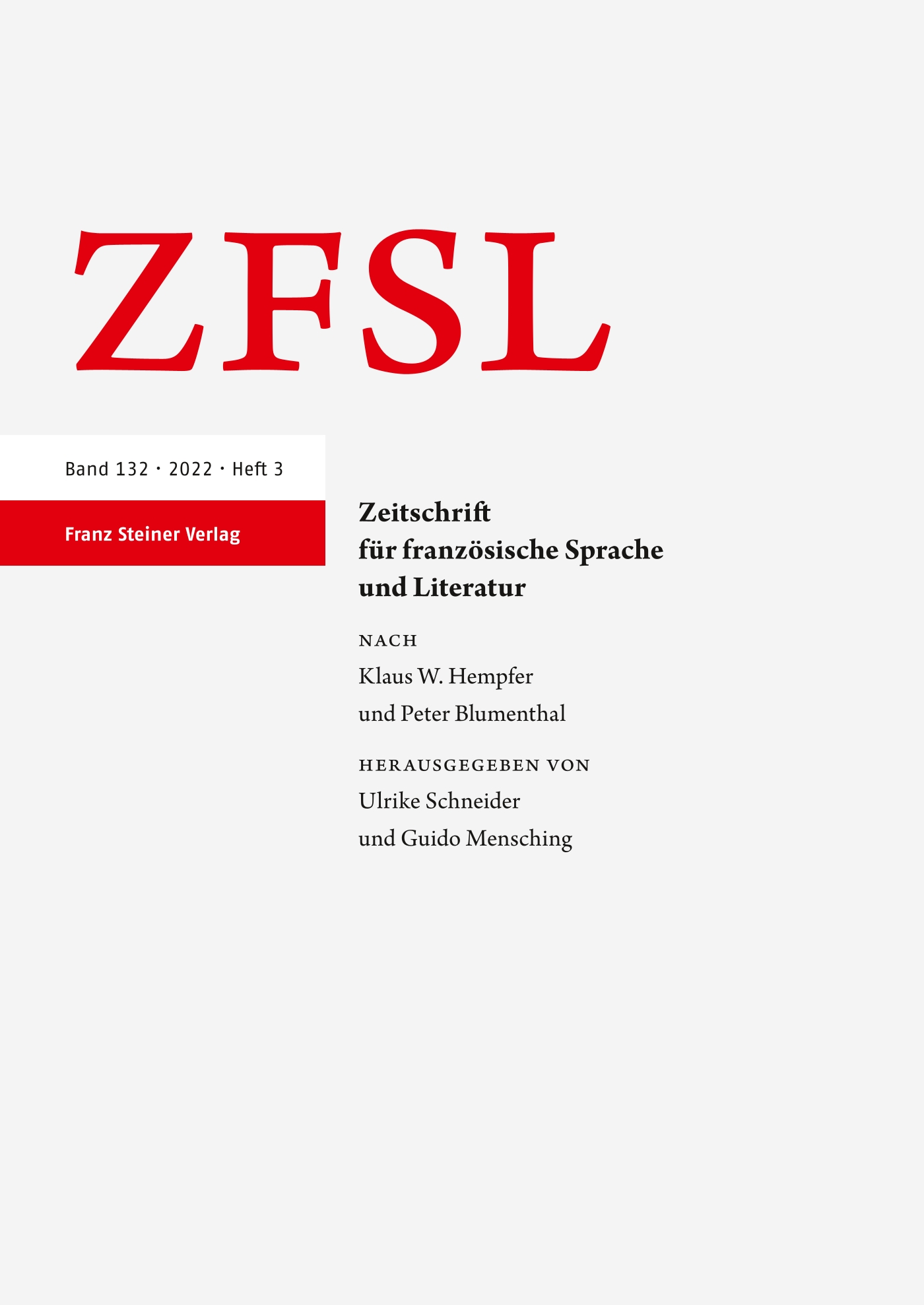 Zeitschrift für Französische Sprache und Literatur - print + online